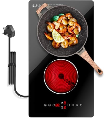 Borrallio Double Electric Stove, Portable 2 Ring Electric Ceramic Hob, 3000W Plug in Hob with Touch Control, 9 Heat Levels, Timer, Child‑Lock, Built‑in, 220‑240V