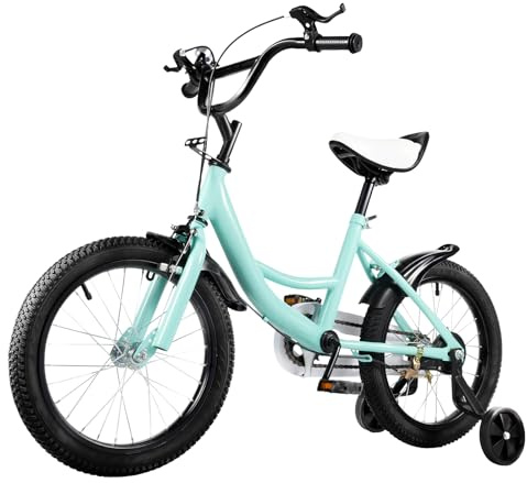 LKHDONG 16 Zoll Kinderfahrrad, Kinderrad für ab 5-8 Jahre, Kinder Fahrrad Mädchen Jungen, Fahrrad Kinder Höhenverstellbares, Tretfahrrad mit Stützräder Vorderen und Hinteren Bremsen (Grün)