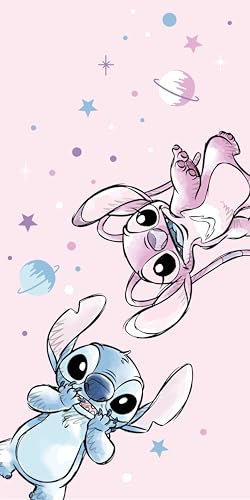Jerry Fabrics Disney Stitch Telo mare per bambini, 70 x 140 cm, in microfibra di poliestere leggero, ad asciugatura rapida, per spiaggia, piscina o bagno, dal vivace design Lilo & Stitch, asciugamano