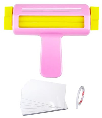 Paper Crimper for Chip Bags Crafting - Pink Crimper Tool with 50 Sheets Glossy Thin Inkjet Paper (8.26×11.6in, 115gsm) & Double Sided Tape, Complete Kit for Chip Bag Making & DIY Crafts