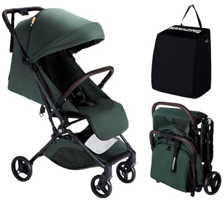 MAMAZING Baby Reise Buggy Kinderwagen für 6M-4 Jahre bis 15 kg,Handgepäck Geeignet Klein zusammenklappbar Buggy Flugzeug mit Einhändig faltbares Design, leicht & kompakt (5,26kg) aus Kohlefaser-Grün