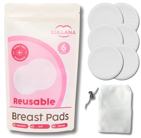 Lullana Reusable Breast Pads for Breastfeeding: Soft, Absorbent & Eco-Friendly Nursing Pads for Maximum Comfort and Leak Protection - 6 Pack with Wash Net Included