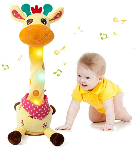 Edencomer Girafe Musicale Interactive Qui Danse, Peluche Parlante Lumineuse avec Sons, Jouet Éducatif d'Éveil pour Bébé, Cadeau pour Enfant