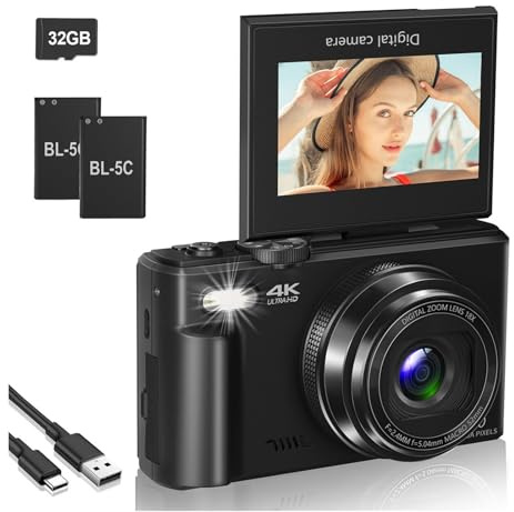 AYJYZHIAG Fotocamera Digitale compatta 4K, Zoom Digitale 18x, videoregistratore vlog Vintage, Schermo orientabile a 180°, Webcam WiFi