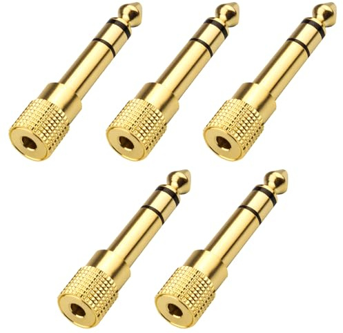 3.5mm to 6.35mm Audio Jack Headphone Adapter 5pcs 6.35mm Male 1/4 Inch to 3.5mm Female 1/8 Inch Gold Plated Aux Stereo Headset Plug Adaptor Converter for Digital Piano Keyboard Amplifier Earphone