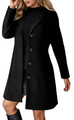 Manteau Femme Hiver Manteaus en Laine Boutonnage Veste À Revers Trench-Coat Thermique Epaissie Chic Élégant Blazer Coupe-Vent Couleur Unie Classique Manteau Mi Longue Automne Chaud Coat Blousons