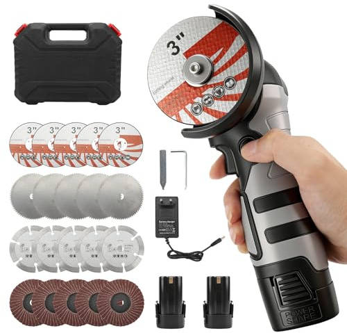 FormiPow Akku Winkelschleifer, 16.8V Mini Winkelschleifer mit 2 x 2000mAh Akkus, 14000 PRM, Kabelloses Elektrisch Winkelschleifer Set mit 20 Trennscheiben 75MM zum Schneiden, Polieren und Schleifen