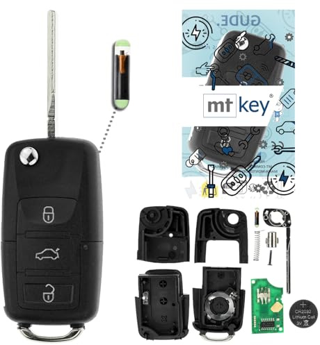 MT-KEY Funk Schlüssel 434MHZ Sender ID48 Klappschlüssel kompatibel mit VW Golf IV 1J 00-01 Beetle 9C 98-03 Passat B5 3B 00-01 1J0959753P 433,05MHz