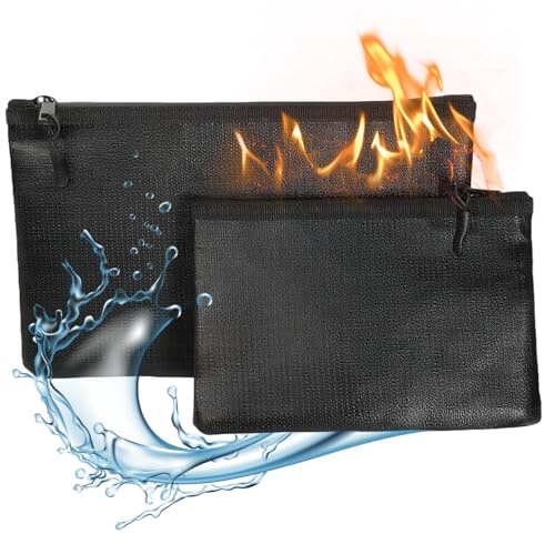 2 Feuerfeste und Wasserfeste Dokumententasche (20,5 x 13,5 cm) und28 x 17 cm, Feuerfeste Geldtasche, Hohe Hitzebeständigkeit bis 4200℉, Sicherer Schutz für Pässe, Bargeld