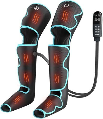 Leg Massager with Air Compression for Circulation, 3-in-1 Full Leg Heating for Foot Calf Thigh, 4 Modes 4 Intensities 2 Heat Levels, Compression Device for Swollen Legs, RLS Pain Relief