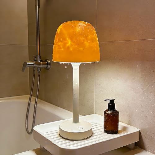 DOLAFY Waterproof Shower Lamp with Remote & Touch Control, Rechargeable Bathroom Lamp with16-Color Ocean Wave Projection, Cordless Table lamp for Inside Showers/Bathtubs (Grey)
