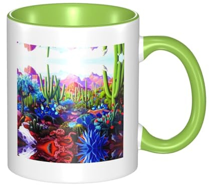BLWSLC Tasse en céramique verte à motif cactus tropical, renard, serpent, cochon avec poignée incurvée, convient pour les cafés et les bureaux.