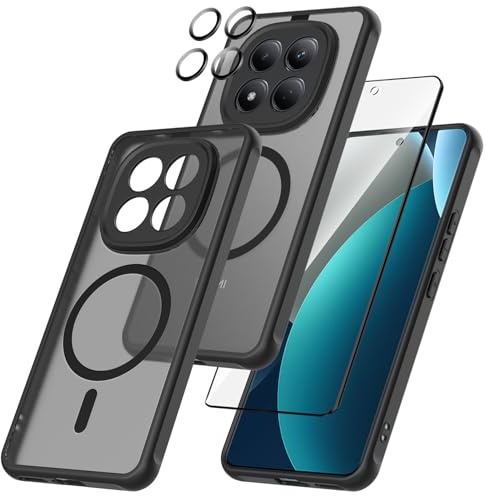 WQRTYJK Funda Magnética para Redmi Note 15 Pro Plus 5G,Negro | con 1 Protector de Pantalla Cristal Templado y 1 Protector Lente Cámara, Compatible con Magsafe, Carcasa Translúcida Mate