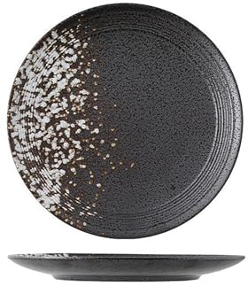 Ceramic Dinner Plates Set of 10, Black with Textured Glaze Finish, Large Serving Plates, 27.5cm, Lead-Free Porcelain with Non-Slip Base