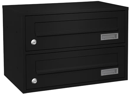 Wandbriefkasten 2-er Briefkastenanlage Postkastenanlage RAL9017 Schwarz | Mit 2 Fächern aus verzinktem Stahl, pulverbeschichtet Wandmontage Innen und Außen, für Büro und Zuhause