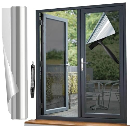 Film Miroir pour Protection de la Vue, Film de Fenêtre pour Protection Solaire Intérieur, Film Pare-Soleil UV pour Fenêtres, Film Miroir Autocollant, pour Votre Maison/Bureau ((60 * 200))