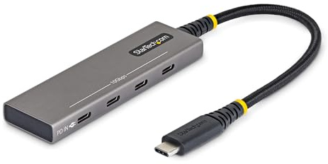 StarTech Hub USB-C 4 Puertos 10Gbps, Carga PD 100W (309B-USBC-HUB) | 3 puertos de datos a 10Gbps y 1 compartido para datos o PD hasta 100W, Sin controladores plug-and-play
