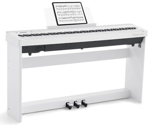 MUSTAR 88 Tasten Digitalpiano mit Hammermechanik, 3 Pedalen, Weiß | Professionelles E-Piano mit Intelligenter Klangregelung, Dual Transpose-Funktion, Ständer, 25W Stereo-Lautsprecher, USB-MIDI