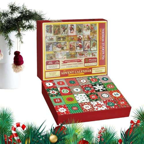 Countdown Calendar 2025-24 Days Jigsaw Puzzle, Family Puzzle Advent Game with Daily Surprise Pieces for Festive Holiday Fun, Christmas Countdown Calendar for Kids Adults