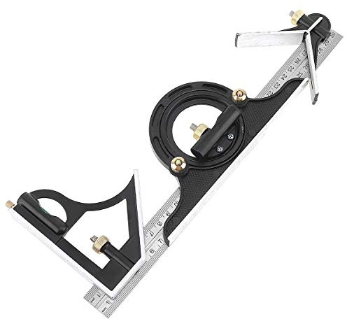 ChgImposs 12 Adjustable Sliding Combination Square Ruler & Protractor Level Measure Measuring Set, Inch/Metric