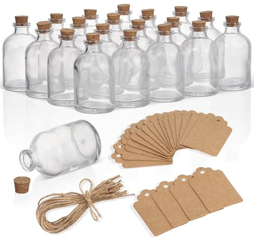 THE TWIDDLERS 20 Mini Glasflaschen mit Korken 50 ml zum Befüllen | Gastgeschenke Hochzeit, Likör Eierlikör Schnaps abfüllen, Gewürzsalz DIY, Basteln Deko Etiketten, Zaubertrank Sand