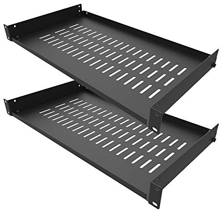 Jingchengmei 2er Pack von 1 HE 19-Zoll Cantilever zerlegtes Fachboden für Server Rack/Schrank bis 20 Kg - Belüfteter Fachboden für Serverschrank 25cm Tief (1U10V2PC, schwarz)
