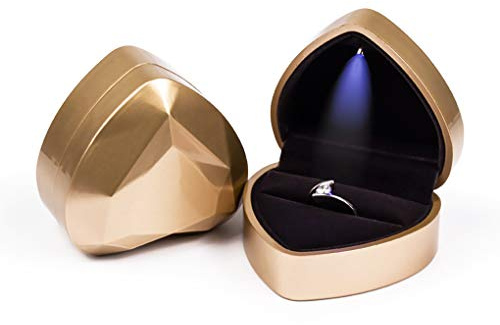 Rolin Roly Ringschachtel Samt Ring Box Mit LED-Licht Herzform Ringbox Led Ehering Fall Jewelry Ring Box für Proposal Engagement Hochzeitsgeschenk