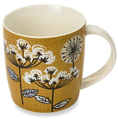 Cooksmart British Designed Barrel Coffee Mug | Ceramic Coffee Mugs for Home or Work | Large Mugs for Hot Drinks | Tea and Coffee Cups - Retro Meadow