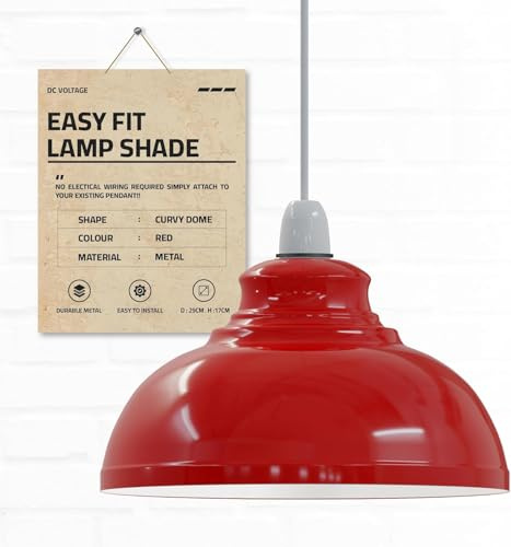 DCVoltage Industrielle Deckenpendelleuchte im Retro-Stil mit kurvigen, kuppelförmigen Metall-Lampenschirmen. Einfach zu montieren (Rot)