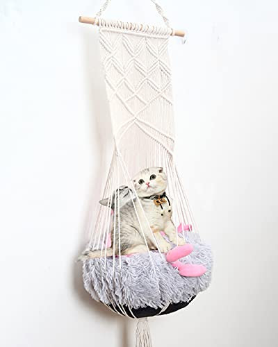 Waigg Kii Cat Hammock Seat Hanging Bed Woven Cotton Rope Cat Shelves Basket Swing Perch, Space Saving and Safety Mounted Cat Bed (No Cushion)
