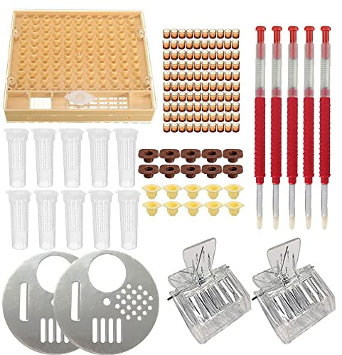APlayfulBee Plastic Queen Rearing System Beekeeping Bee Grafting Kit Royal Jelly Squeegee Pen Cultivating Box Cell Cups Queen Bee Cage Catcher Clips Beekeeping Grafting Tool Supplies