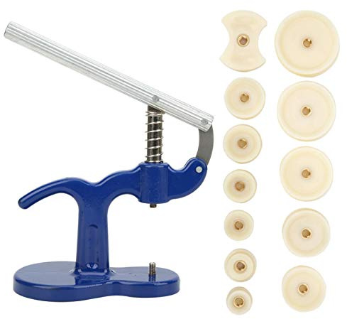 ASHATA Juego de Prensa de Reloj, Kit de reparación de Reloj, Herramienta Manual de reparación de prensado prensado a Mano de aleación Azul, con 12 Troqueles, para Reparar Reloj, Espejo de Vidrio