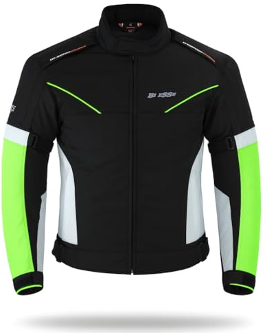 BI ESSE Veste de moto Veste imperméable avec,en tissu de moto, scooter,voyage,amovible,aéré,gilet thermique 4 saisons (FR/ES, Alpha/lettres, L, Taille normale, Taille normale, Fluo)