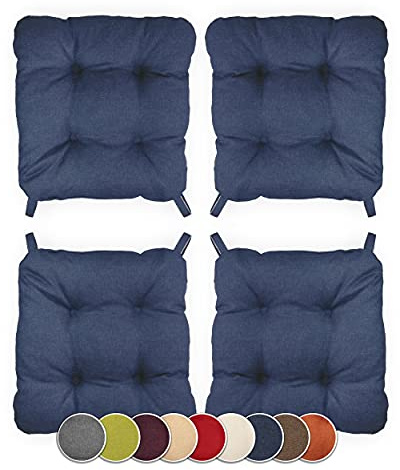 sunnypillow 4er Set Stuhlkissen mit Klettverschluss Maße: 40 (vorne) | 35 (hinten) x 40 x 8 cm Polsterauflage Auflage für Stühle/Bänke in Haus und Garten Sitzkissen Sitzauflage Gartenkissen Blau