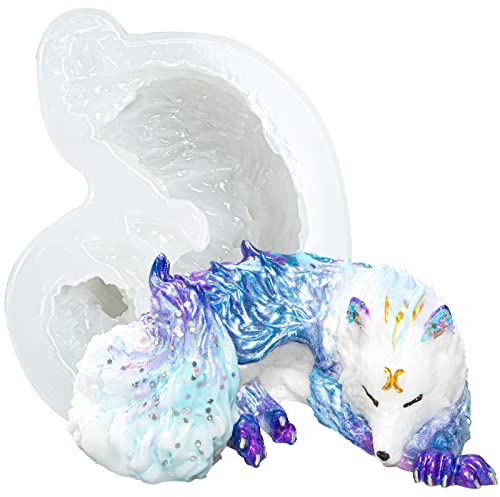 FUNSHOWCASE einschlafende Wolf Silikonform für Epoxidharzguss, Schmuckherstellung, Feengarten, Fondant Kuchen, Polymer Ton Handwerk, Süßwaren Melt Zuckerwerk, Beton Zement Briefbeschwerer