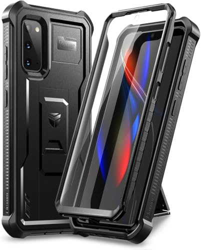 Dexnor Kompatibel mit Hülle Samsung Galaxy S20 5G, eingebauter Displayschutz und Ständer, robust, Militärqualität, stoßfest, Schutzhülle Kompatibel mit Samsung Galaxy S20 5G, Schwarz