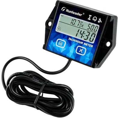Runleader RL-HM011HB Reloj de Horas Digital con Alarma de Mantenimiento | Tacómetro IP65 para Motores de Gasolina, Cortacésped, ATV, Generador y Barco