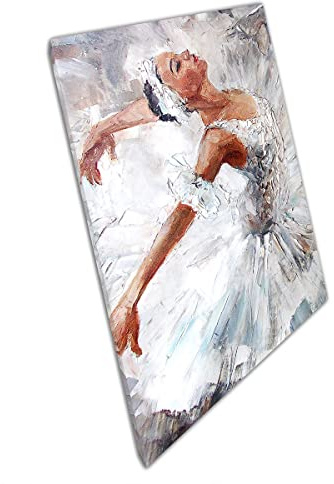 Oil Painting Of Elegant Female Ballerina Ballet Dancer In White Wall Art Print On Canvas Picture For Home Office Decor 76x51cm (30x20In)