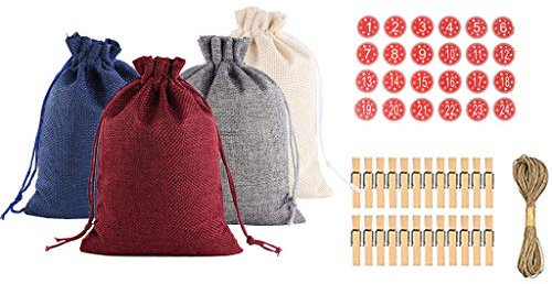 TianWlio Baumwollbündel Beutel Kalender Advent 1-24 Weihnachten Süßigkeiten Geschenkbeutel Muster Leinen Wohnkultur Adventskalender zum Befüllen aus Stoff (Multicolor, One Size)