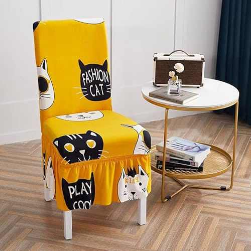 Stuhlhussen 6er Set Gelbe Schwarze Katze Stuhlhusse Universal Stretch Stuhlkissen Stretch-Stuhlbezug Elasthan Stuhlüberzug Restaurant Dekor sehr pflegeleicht-Universal