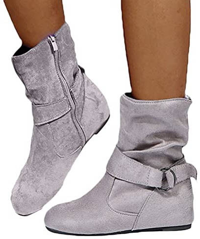 Osheoiso Femme Mode Bottes Thermiques Bottes de Randonnée Décontractées Fille Chic Élégant Bottes de Neige Plates Vintage Chaussures Boots Grande Taille A Gris 42 EU