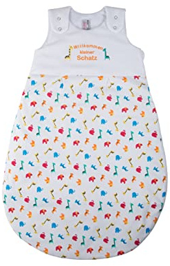 Clinotest Baby Schlafsack 70 cm – Willkommen Kleiner Schatz aus 100% Baumwolle, ganzjährig, Giraffen-Motiv, seitlicher Reißverschluss, Druckknöpfe, Oeko TEX Zertifiziert - weich & langlebig - bunt