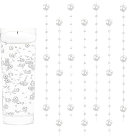 GEFIRE Wasserperlen Perles d'eau Bougies 18 Pièces Flottantes Perle d'eau Bougie 1.2M Flottante pour Vases Remplisseurs de Bouteilles d'eau, Mariages, Décorations de Centres de Table (Blanc)