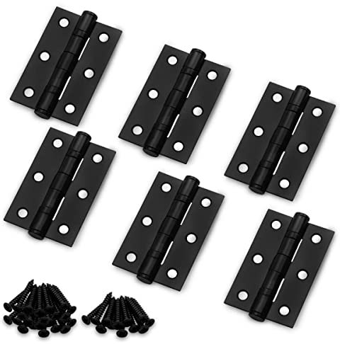 Bwintech 3 Pairs 75 x 50 x 2.0mm(3 inch) Matt Black Steel Fireproof Inner Door Hinge, Square Corners, Ball Bearing Hinge for Residential and Commercial Buildings