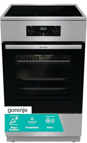 Gorenje GEIT5C61XPG Elektro-Standherd mit Induktionskochfeld, 50cm Breite, 70 L, Pizza Funktion, FrozenBake, AirFry, MultiAir Technologie, HomeMade Backofenform, AquaClean, FastPreheat, Edelstahl