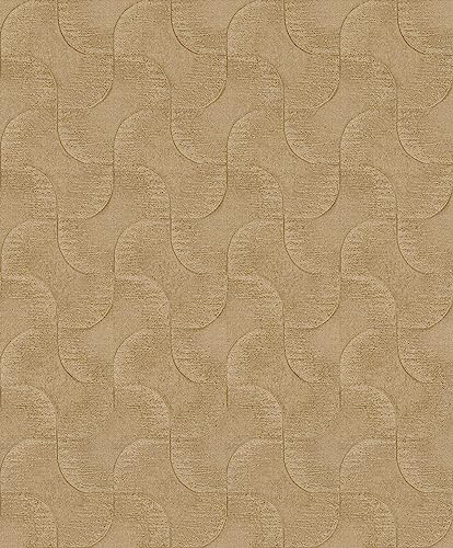 Rasch Tapete 608151 - Einfarbige Vliestapete in Gold mit grafischem Muster und changierendem Metallic-Effekt aus der Kollektion Sky Lounge