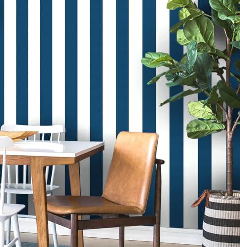 Guvana Papel tapiz autoadhesivo a rayas de 394 x 17.7 pulgadas, azul y blanco, papel de contacto extraíble, impermeable, para baño, cocina, gabinetes, decoración de rollo de vinilo