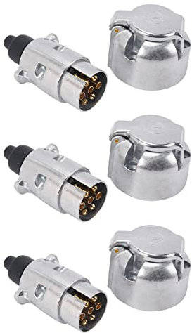 VENOAL Lot de 6 accessoires de remorque - Prise de remorque 7 broches 12 V Rv Prises d'attelage de remorquage 7 broches connecteurs en métal pour remorque
