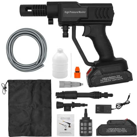 Fai Top Cordless High Pressure Washer Gun,Pressure Washer Portable Jet with Rechargeable Battery,Snow Foam Lance, Adjustable Spray Nozzle,Water Pump 5M Hose-2x1.5 Ah Battery