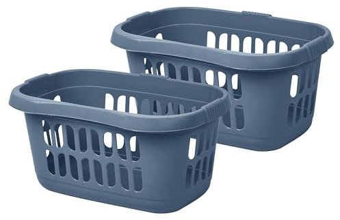 JMS we create smile (Set of 2) Plastic Rectangular Hipster Laundry Baskets for Washing Clothes Linen Storage Basket Organiser for Bathroom Laundry Room, Kids Nursery (Midnight Navy)